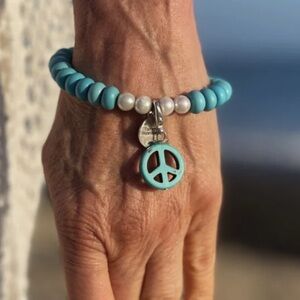 Turquoise Beaded Bracelet with Peace Charm
